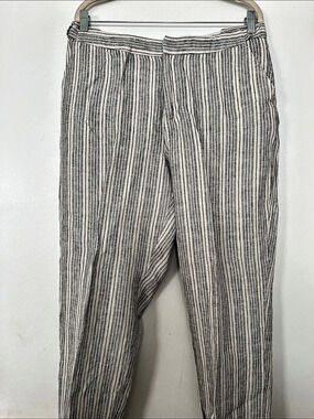 Coldwater Creek Striped Linen Pants Trousers Gray & White Size 14